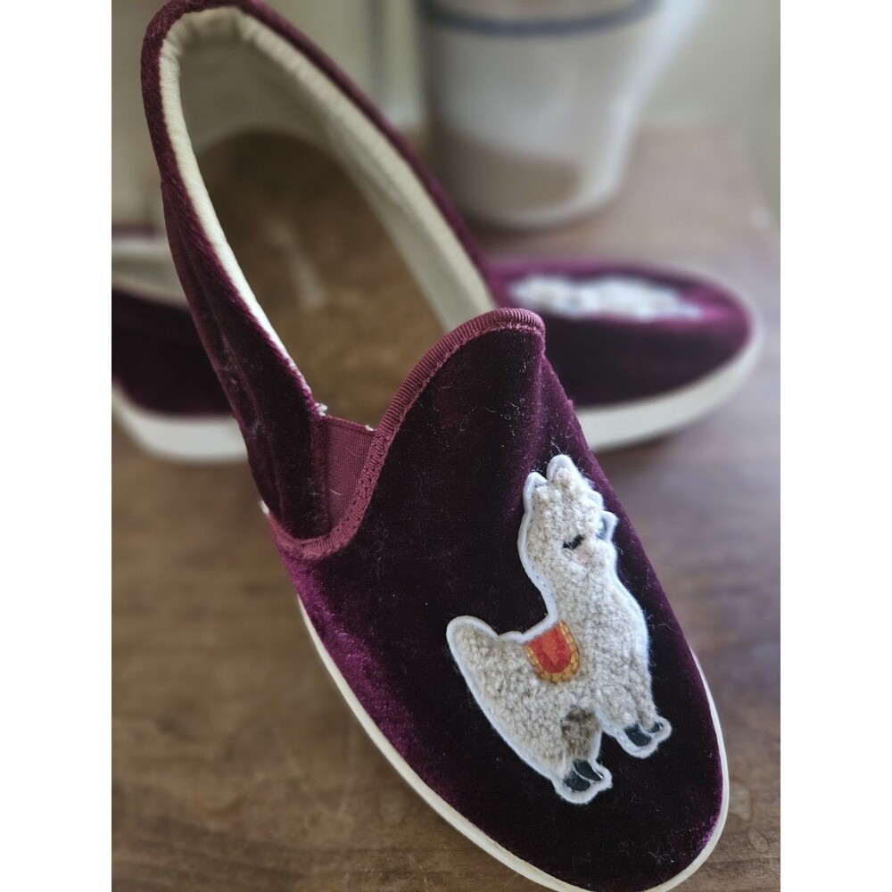 Soludos Burgandy Velvet Llama Slipon Sneakers Shoes Womens Size 8